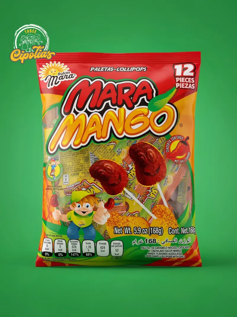 Dulces Mara Mango Lollipops Chile 12 Piezas
