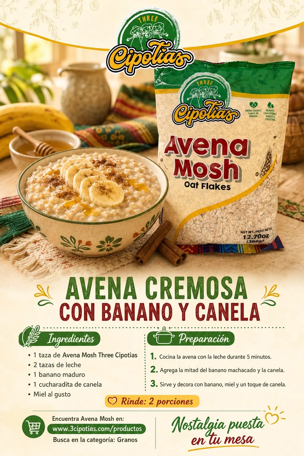 Avena Cremosa con Banano y Canela