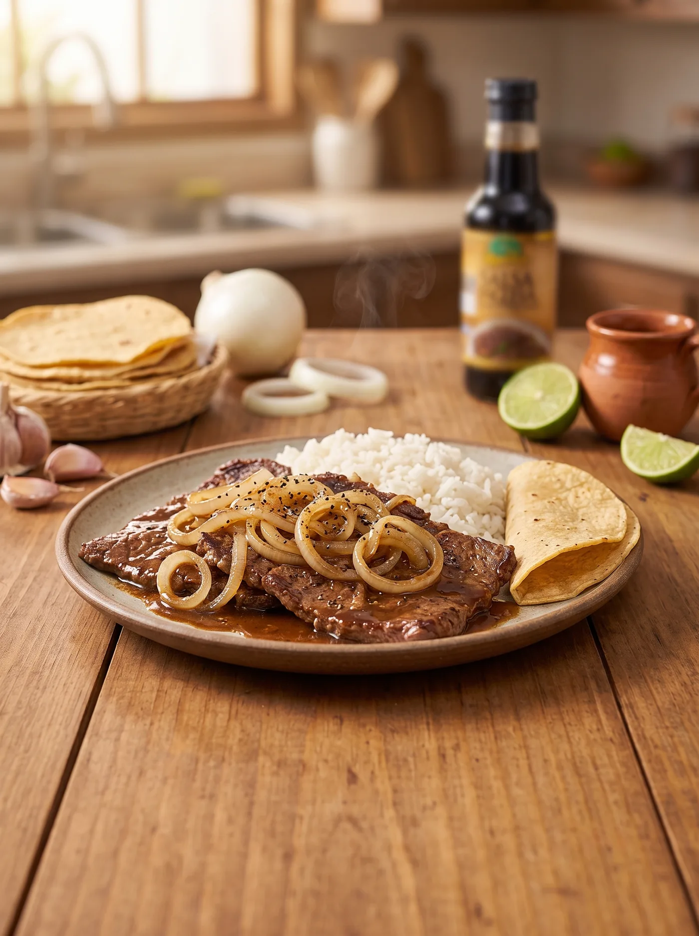 Bistec Encebollado de Carne de Res