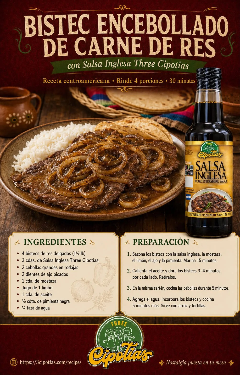 Bistec Encebollado de Carne de Res
