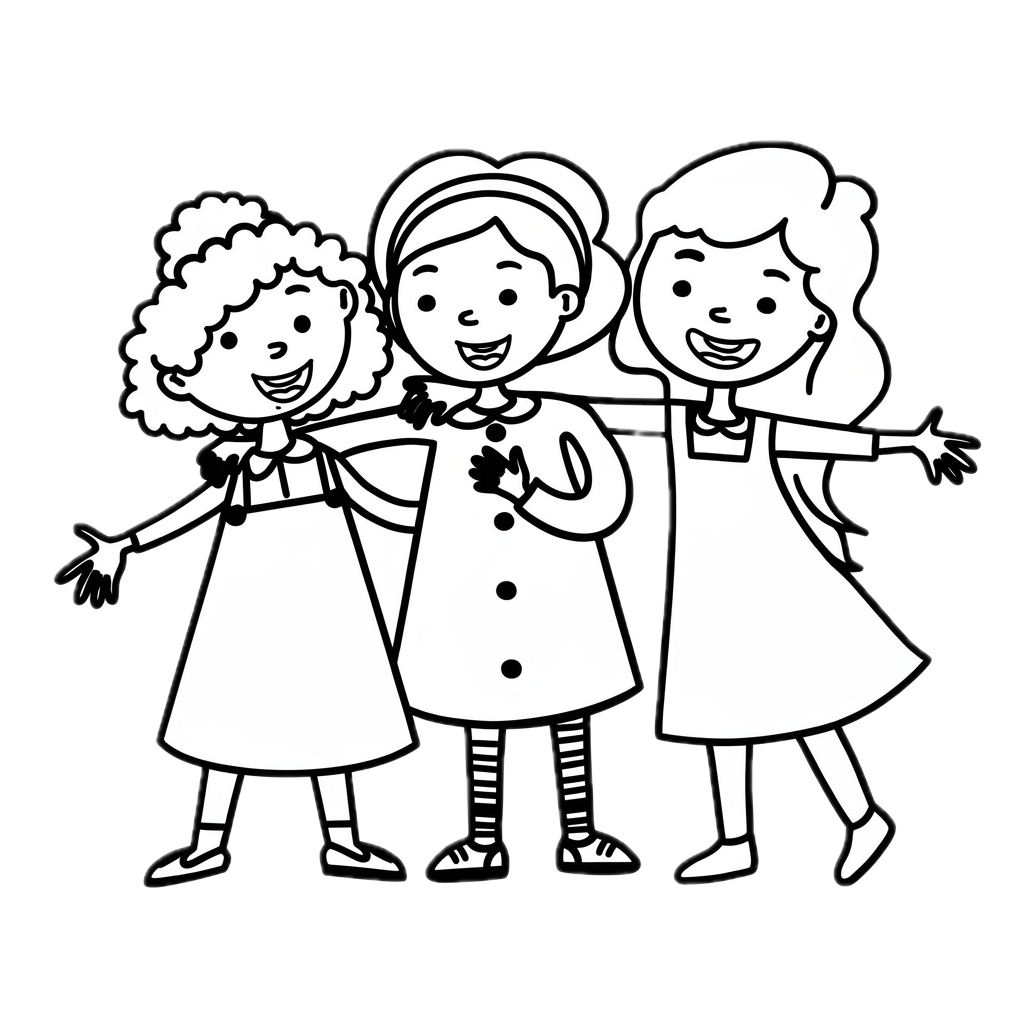 Ilustración de las tres cipotias, las tres hijas de los fundadores, tomadas del brazo.